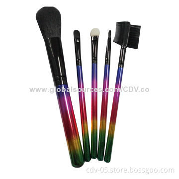 5-piece gift makeup brush sets, made of plastic handle with aluminum ferrule and synthetic hair